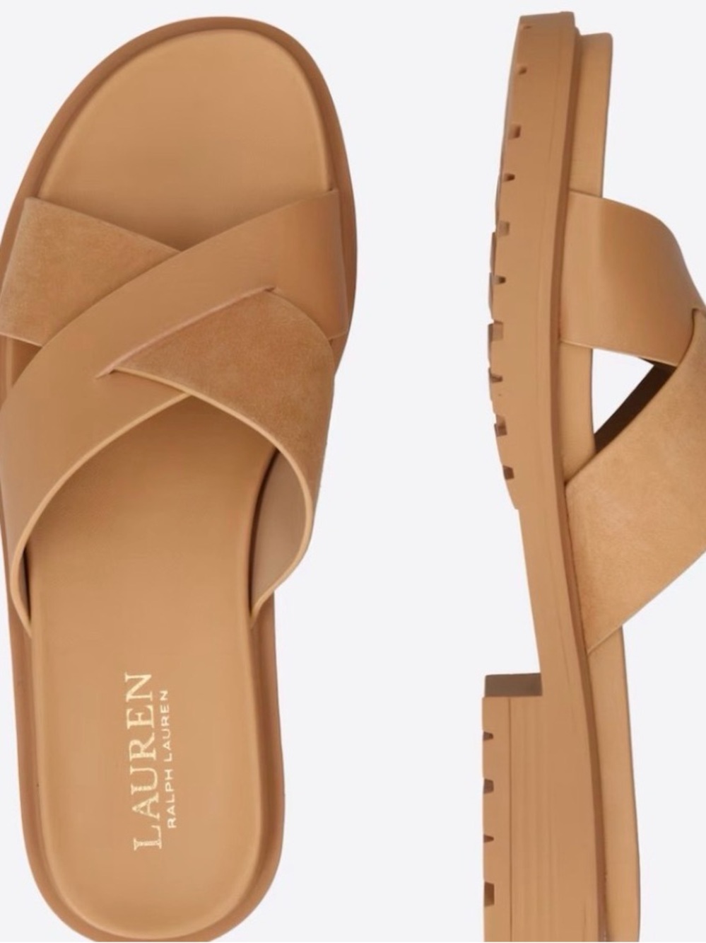 Ralph Lauren Kelsie Tan Crisscross Slide Sandals NWT